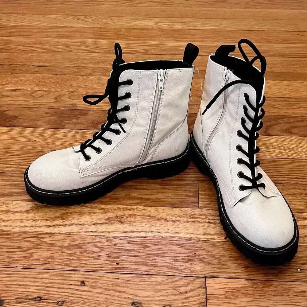 Sincerely Jules Harley White Combat Boots Leather Zipper Lace Up Size 8M